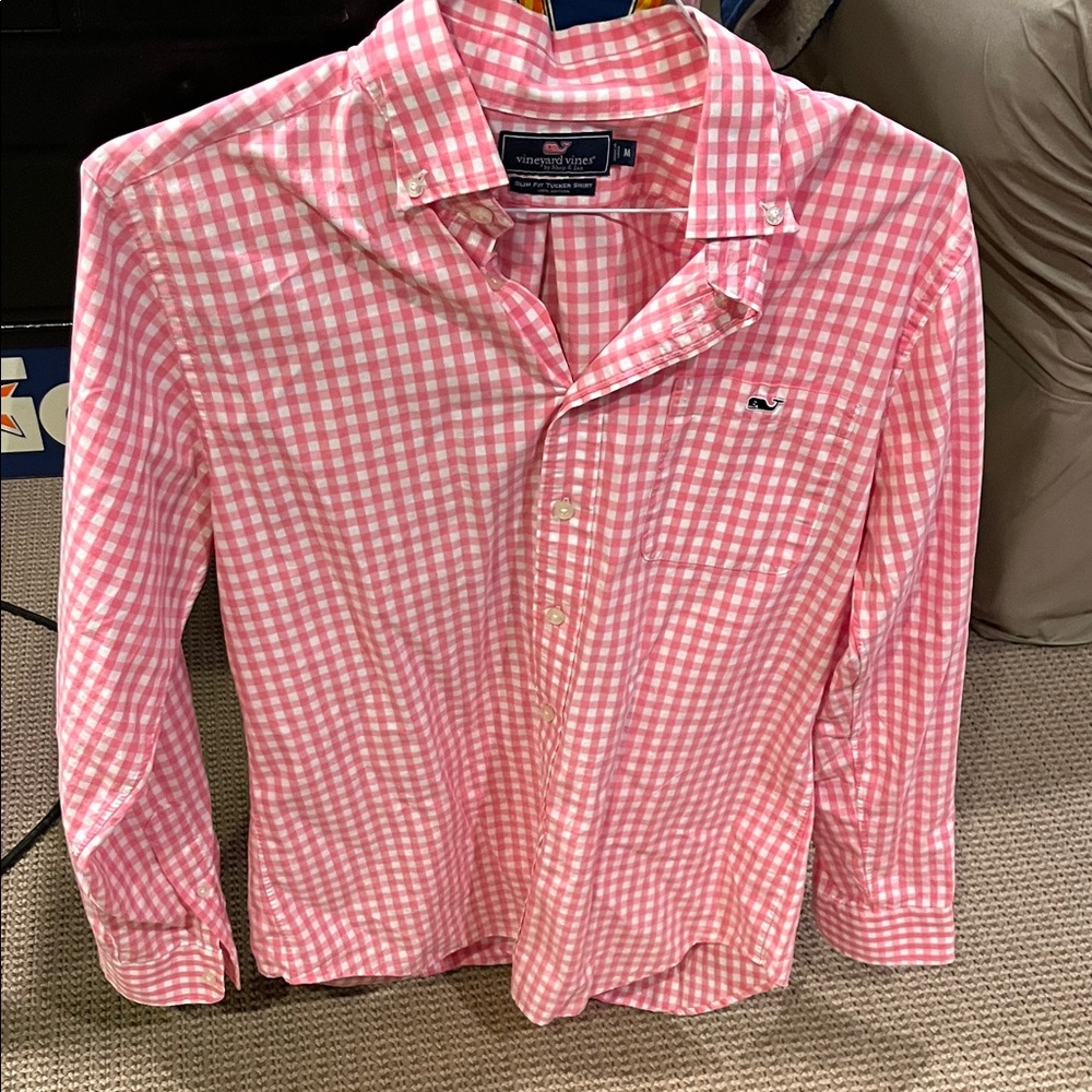 Vineyard Vines Men's Pink Checkered Shirt slim Fit M